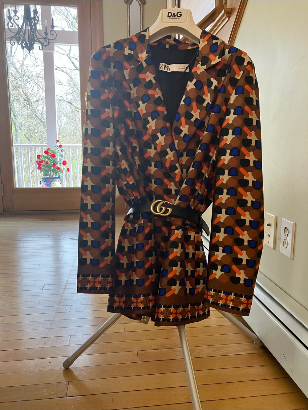 Zara Silk Geometric Print Blazer With Belt, as seen on TV, bloggers favorite